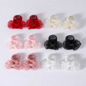 Primavera Verano bebé princesa calcetines encaje arco antideslizante barco Luna Llena accesorios para el cabello fino antideslizante bota calcetines al por mayor - Product Image 1