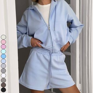 Vêtements pour femmes Casual Y2K 2-Pcs Shorts Set Fashion Zipper Sweat à capuche avec grande poche <span class=keywords><strong>Site</strong></span> indépendant pour les femmes - Product Image 3