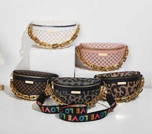 Riñonera de Moda con Estampado de Leopardo para Mujer, Bolso de Cintura de Lona de Diseño de Lujo con Cadena Dorada Gruesa y Correa Jacquard, Novedad 2026 - Product Image 3