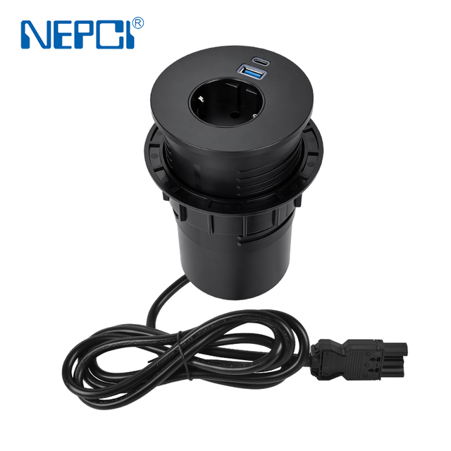 Multi-function 65W USB-C Desk Grommet Outlet 16A 250V Embedded Tabletop Power Strip with Bottom Socket for Home Office Desks