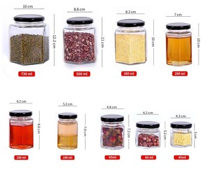 Mini bocaux en verre à vis hexagonale 6oz 180ml avec couvercles boutons noirs - Product Image 6