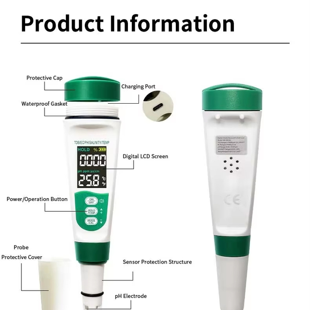 Portable IP65 M51V 5 in 1 Water Quality Tester Pen PH EC TEMP Salt TDS Salinity Meter for River Lake Tank Pond With Smart Voice