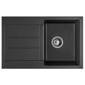 Évier de cuisine robuste en granit noir 78x50cm, montable, avec égouttoir à vaisselle enroulable et composant de drainage - Product Image 3