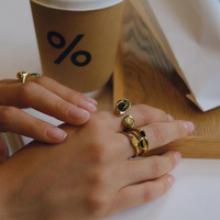 Bague ERESI en acier inoxydable plaqué or PVD 18 carats, étanche, avec pierres naturelles œil de tigre et émeraude verte vintage, bijou tendance et massif