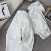 Ensemble sweat-shirt et pantalon de survêtement en coton épais et doux, coupe courte et ample, marron, avec fermeture éclair personnalisée, taille haute, ourlet incurvé, prérétréci