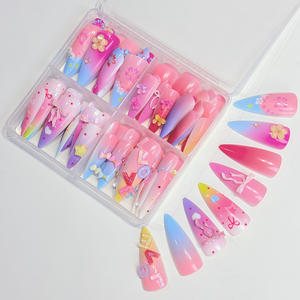 96 <span class=keywords><strong>faux</strong></span> ongles à presser Y2K couleur <span class=keywords><strong>bonbon</strong></span> dégradé, avec fleurs 3D en acrylique et nœuds, longs stilettos, couverture complète - Product Image 3
