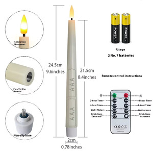 Wholesale Set 2 Flameless <strong>White</strong> Flickering Real Wax Electric LED <strong>Taper</strong> <strong>Candles</strong> Moving Flame Halloween Ramadan Birthdays Decor - Product Image 2