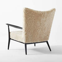 Pull Up Shear ling Lounge Stuhl Mid Century Holz sessel Schaffell Chaise Lounge Akzent Stuhl Luxus