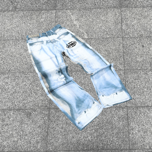 กางเกงยีนส์ทรงตรงแบบปรับแต่งได้สำหรับผู้ชาย ล้างสีแบบแอซิดวอช เอวกลาง ระบายอากาศได้ดี เป็นมิตรกับสิ่งแวดล้อม ผ้าเดนิมน้ำหนักมาก - Product Image 3