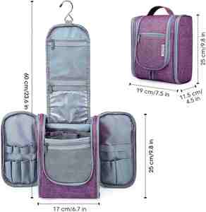 Sac de voyage pour femmes, organiseur de maquillage, trousse de toilette suspendue avec crochet métallique, poches en PVC et sections séparées pour les pinceaux - Product Image 4