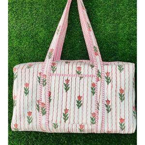 Large duffle bag Cotton <b>Storage</b> Bag Handmade Quilted Travel Bag Block Print Standard Size Shoulder Bag Boho Shopping Bag - Product Image 1