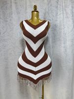 Robe Courte Femme Extensible Col V 4 Couleurs avec Ourlet à Pompons, Coupe Moulante, en Crochet, Tenue de Plage, Taille Unique