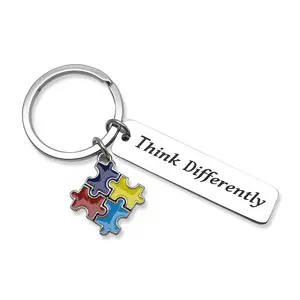 Autism Awareness Key chain Denken Sie anders Emaille Herz Kreuz Puzzle Stücke Band Anhänger Schlüssel anhänger