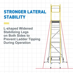 Multifunctional Aluminum Large Industrial Platform Rolling Ladder Mobile Aluminum Handling Ladder For Warehouse Cargo Handling