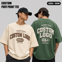 T-shirt personnalisé pour homme avec impression 3D en relief, coton lourd 200 g/m², épaules tombantes, style streetwear vintage, imprimé graphique en mousse surdimensionné
