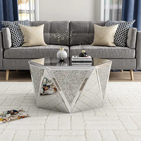 Table basse hexagonale en miroir avec incrustation de cristal, Table basse moderne avec pour le salon, la chambre à coucher, le décor d'entrées et plus encore