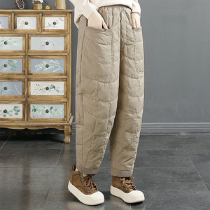 Harem Pants Solid Color Thick Windproof Warm Loose Fit Casual Women's Winter Pants Coffee Black Khaki - Product Image 2
