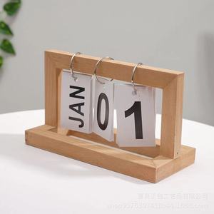 Calendario de escritorio minimalista de madera, adorno para oficina o estudio, calendario perpetuo pequeño, marrón y negro, rectangular personalizado - Product Image 4