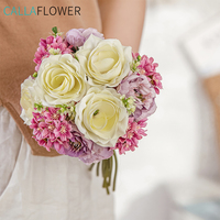 MW83111 Bouquet de mariée artificiel en rose, lotus et hortensia, bouquet de mariée, fleurs à tenir pour la mariée lors du mariage