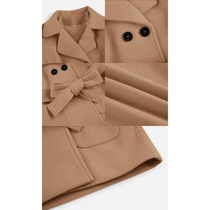 Trench-coat croisé pour enfants Veste d'hiver classique en laine mélangée avec capuche Manteau d'extérieur pour garçons filles avec ceinture - Product Image 1