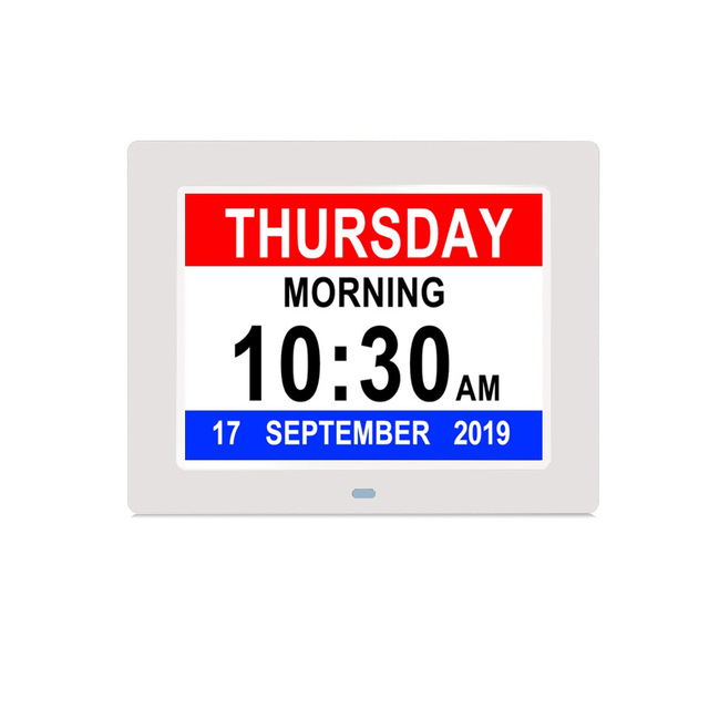 Factory Hot Sale extra Large Letter 8 Inch Dementia Digital Calendar Day Clock with 5 Alarms for Alzheimer Seniors