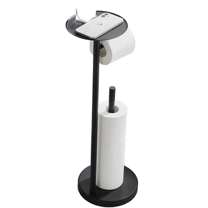 Modern <strong>Black</strong> Gold Metal <strong>Toilet</strong> Paper Tower <strong>Holder</strong> with Weighted Base Phone Shelf &amp; Tissue <strong>Roll</strong> Dispenser Stand - Product Image 5
