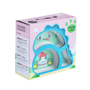 ชุดจานชามเด็กทำจากใยไผ่ 5 ชิ้น ชุดจานแบ่งสำหรับ<span class=keywords><strong>เด็ก</strong></span> ลายไดโนเสาร์ ชามข้าว ช้อน ส้อม การ์ตูน ของขวัญสำหรับแม่และเด็ก - Product Image 5