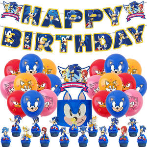 Factory Hedgehog <span class=keywords><strong>Sonic</strong></span> Tema Feliz cumpleaños Banner Globo Set Color mezclado Latex Cake Topper Foil Material Decoraciones para fiestas - Product Image 2