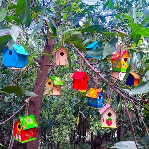Kit de maison d'oiseau en bois pour jardin Cages à oiseaux suspendues décoratives personnalisées avec peintures pour enfants Kit de bricolage en bois maison d'oiseau - Product Image 6
