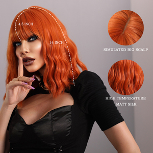 Perruque courte bouclée ondulée en gingembre et orange pour femme avec frange, longueur aux épaules, synthétique, colorée, pour Halloween, cosplay, <span class=keywords><strong>cheveux</strong></span> couleur cuivre - Product Image 3