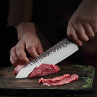 Couteau de Chef Classique à Lame Martelée en Acier Inoxydable avec Manche en Bois pour Découper Efficacement la Viande et les Os