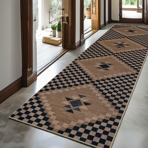 Alfombra Lavable Antideslizante <span class=keywords><strong>LIVEBOX</strong></span> Easy Classic, Diseño a Cuadros, Fabricada a Máquina, 2x8, Negra, para Pasillo, Cocina, Lavadero, Dormitorio - Product Image 2