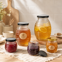 Pot de conservation en verre à rayures horizontales transparentes avec couvercle à vis en métal noir, récipient de cuisine hermétique pour miel, confiture, épices, aliments secs