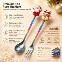Pure titanium lepel Kerstman Kerstboom Koffielepel Dessert Fruitvork Kerst Servies Cadeauset Vakantie Feestdecoratie