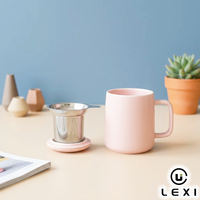 Mug à infuseur à thé en céramique avec couvercle, filtre en acier inoxydable, blanc, noir mat, corps rond, poignée carrée, pour le bureau, la maison, cadeau