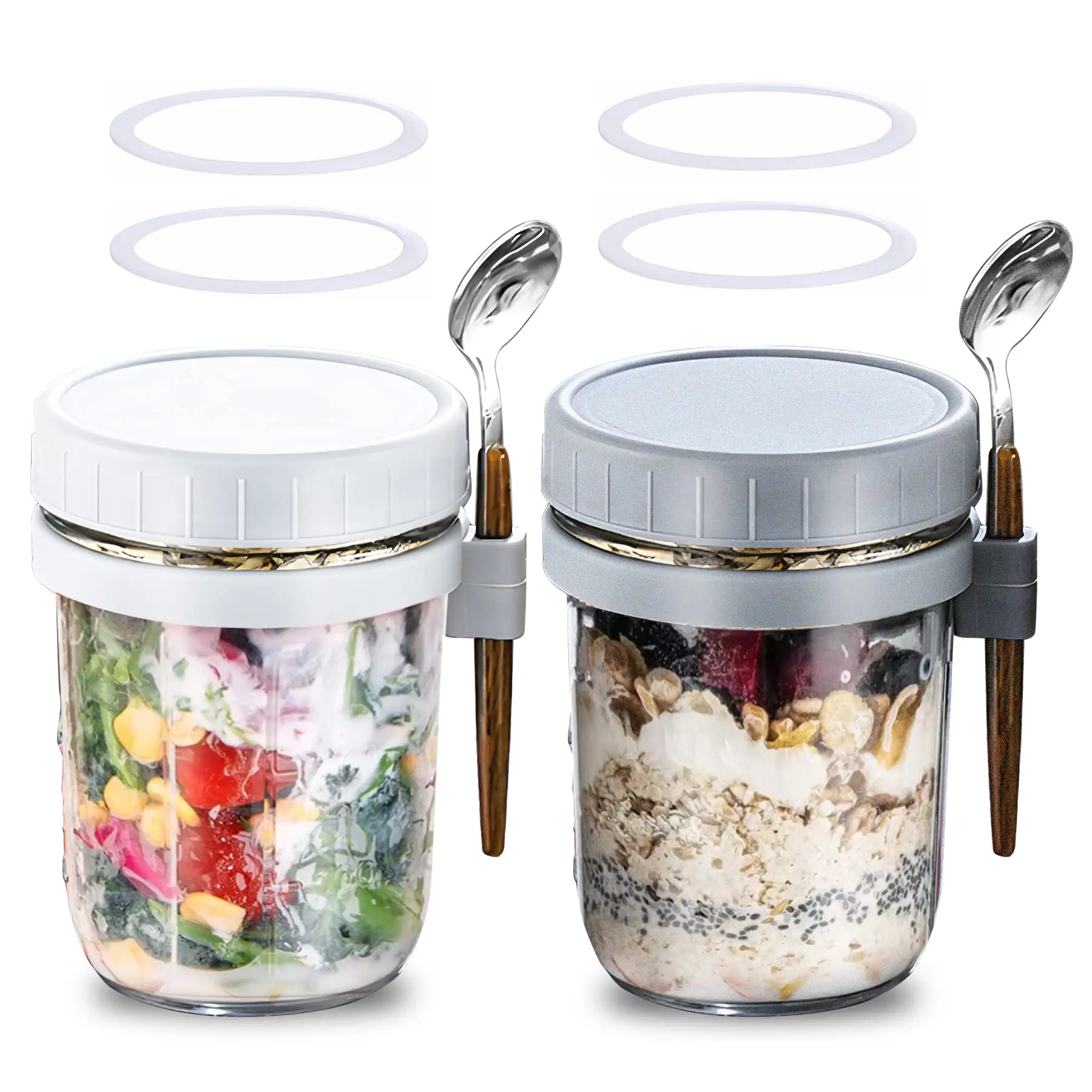 Hot Selling 2 Pack Overnight Oats Containers with Lids and Spoon Airtight Overnight Oats Jars Oatmeal Container