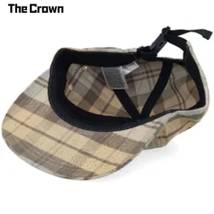 Custom Logo 6 Panel Structured <b>Flat</b> Brim <b>Cap</b> Wholesale Bulk Plaid Checkered Hat With Golden Crown Manufacturer - Product Image 4