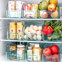 Boîte de rangement transparente bleu clair en plastique avec roulettes pour réfrigérateur, pour le stockage de boissons, fruits, légumes, et pour armoire de cuisine