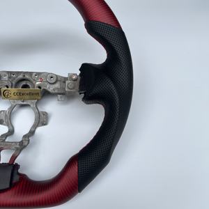 พวงมาลัยทรงกลม 3 ก้าน สำหรับ Nissan <span class=keywords><strong>370z</strong></span> ทำจากคาร์บอนไฟเบอร์สีแดงเงา ลายเส้นสีดำ งานแฮนด์เมด <span class=keywords><strong>ราคา</strong></span>โรงงานสุดคุ้ม - Product Image 3