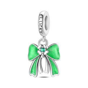 A green and white brass pendant featuring the classic four-leaf clover and heart motif, perfect for women - Product Image 2