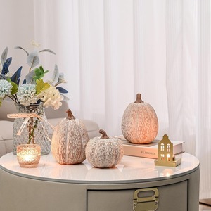 Citrouille Artificielle Décor Brun Blanc PVC Art <span class=keywords><strong>Déco</strong></span> Citrouille Figurine Ensemble 2 Sculpté Citrouille Statues Rustique Automne Table Décor À La Maison - Product Image 4