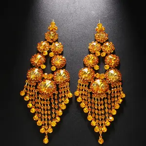 Fashion Statement Diamond Tassel Dangle Earrings Colorful Rhinestone Crystal Flower Shaped Luxury Earrings Women JewelryFashion