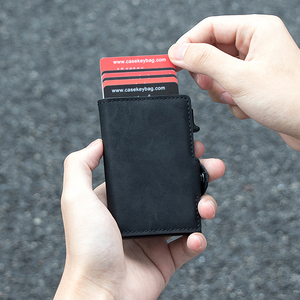 Casekey 2023 Vintage PU Leather Slide Pop up <b>Wallet</b> Ultra Thin RFID Protection Aluminium Slim Card <b>Holder</b> <b>Wallet</b> for Men - Product Image 2