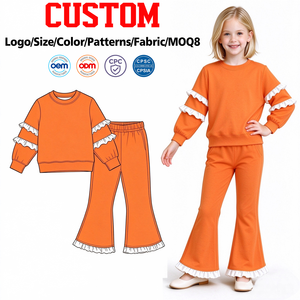 Pantalones de Campana Rojos con Volantes para Niñas, Estampado Personalizado de Equipos Escolares, Atuendo de Moda Navideño, Ropa Infantil al por Mayor, Fábrica de Boutique de Ropa de Algodón - Product Image 1