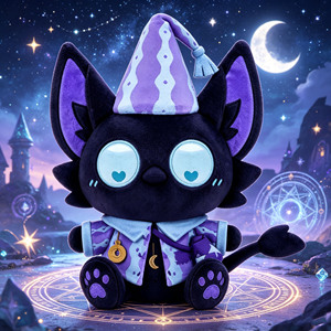 Nuovo Giocattolo di Peluche Corto a Tema Halloween Gatto Nero Dormiente Luna, Ispirato al Gioco Eggy Party, con Imbottitura in Cotone PP - Product Image 2