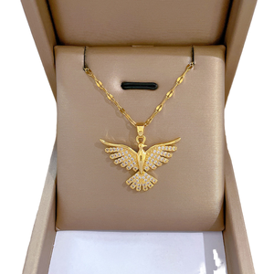 Collar de águila halcón de acero inoxidable chapado en oro de 18 quilates de alta calidad para mujer, piedra de circón ostentosa de lujo con cadena de eslabones - Product Image 1