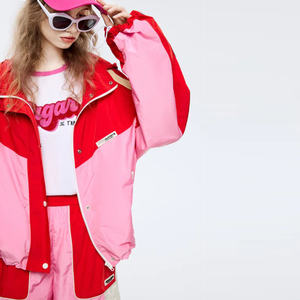 Custom Women pink Color Block <strong>Tracksuit</strong> <strong>90s</strong> Zip up Nylon Two Piece Windbreaker Short Set - Product Image 2