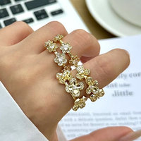 CH-LHR02259 Filigraner Vergoldeter Ring mit Klaren Zirkonia-Blumen, Verstellbarer Damenring mit Klaren Zirkonia, Großhandel Damenschmuck