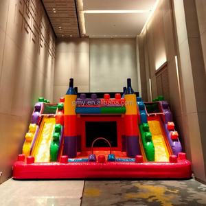 GMY Gonflables Blocs colorés Château gonflable avec double toboggan Château Gonflable Terrain de jeux extérieur - Product Image 5