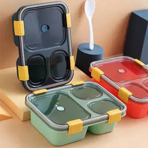 三格学生塑料饭盒食堂分装上班族塑料饭盒微波炉快餐盒批发
